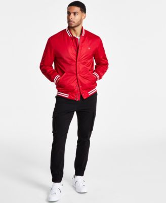 Men's Classic Logo Striped-Trim Varsity Jacket