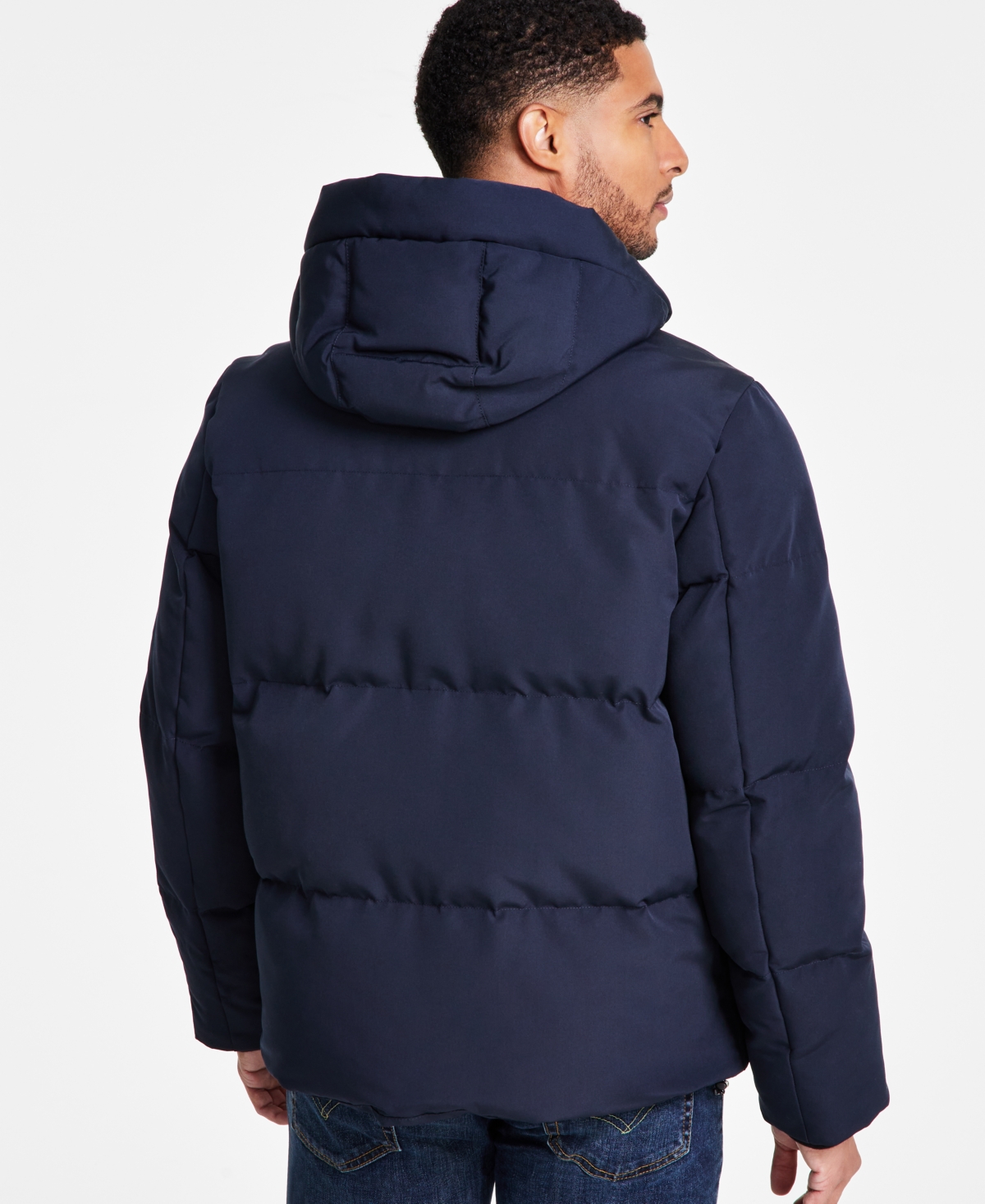Levi's Men's Quilted Hooded Puffer Jacket In Blue