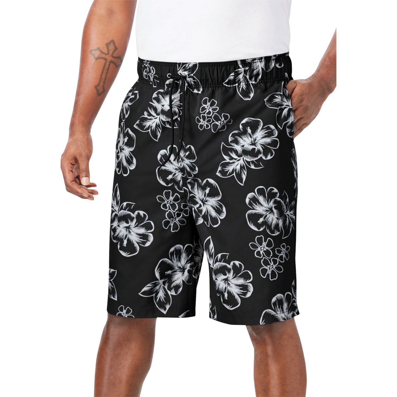 Men's Hibiscus Print 8" Swim Trunks