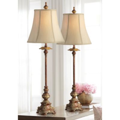Juliette 36 1/2" Tall Skinny Large Buffet End Table Lamps Set of 2 Brown Light Bronze Finish Living Room Bedroom