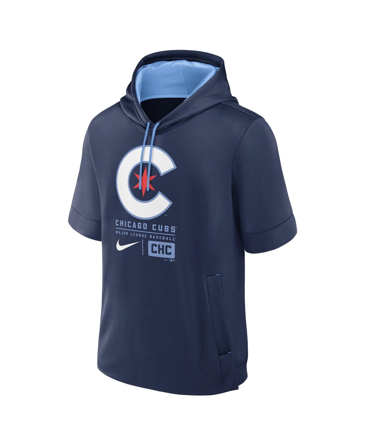 Nike Men'sChicago Cubs City Connect Color Block Short Sleeve Pullover Hoodie - Navy, Light Blue