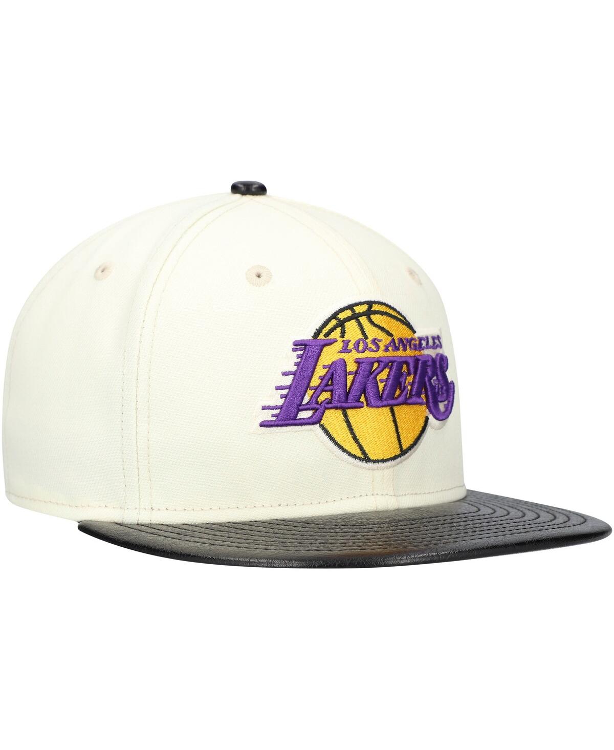 New Era Men'sBlack Los Angeles Lakers Faux Leather - Polyurethane Visor Two-Tone 59FIFTY Fitted Hat - White, Black