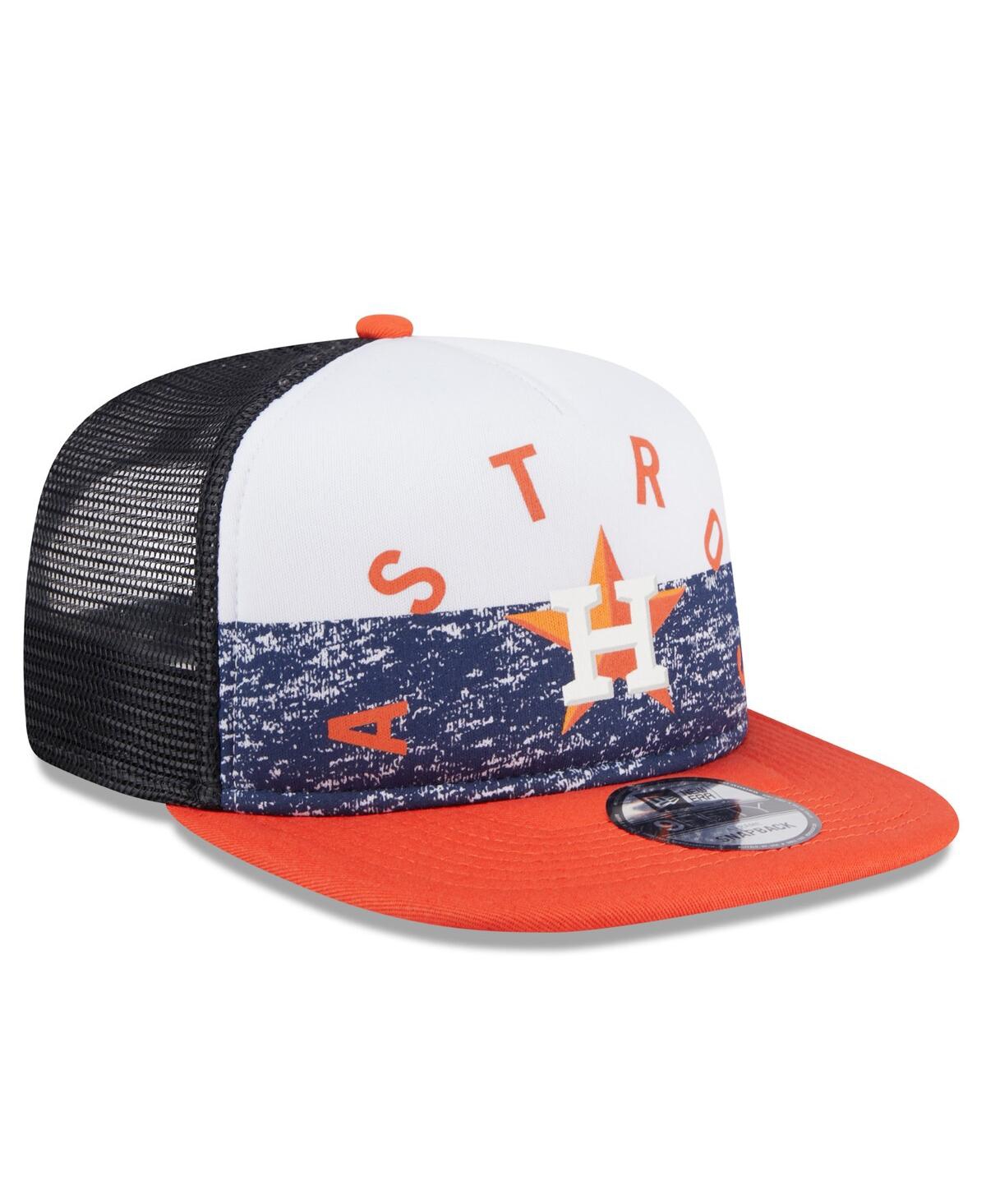 New Era Men's White/orange Houston Astros Team Foam Front A-frame Trucker 9fifty Snapback Hat In White,orange