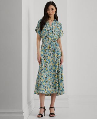 【Lauren Ralph Lauren】Floral Belted Crepe Dress Lauren Ralph Lauren Women's Floral Belted Crepe Dress - Macy's