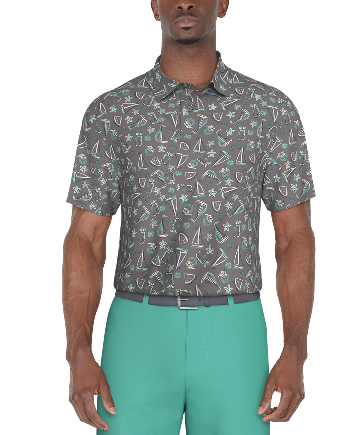Pga Tour Men's Classic-Fit Stretch Performance Printed Golf Polo Shirt