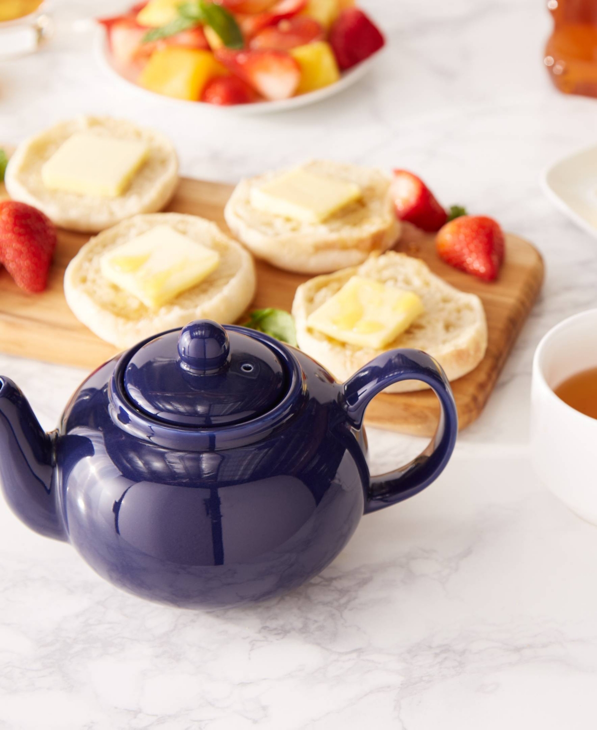 Rsvp International Stoneware 16 Ounce Blue Teapot In Blue