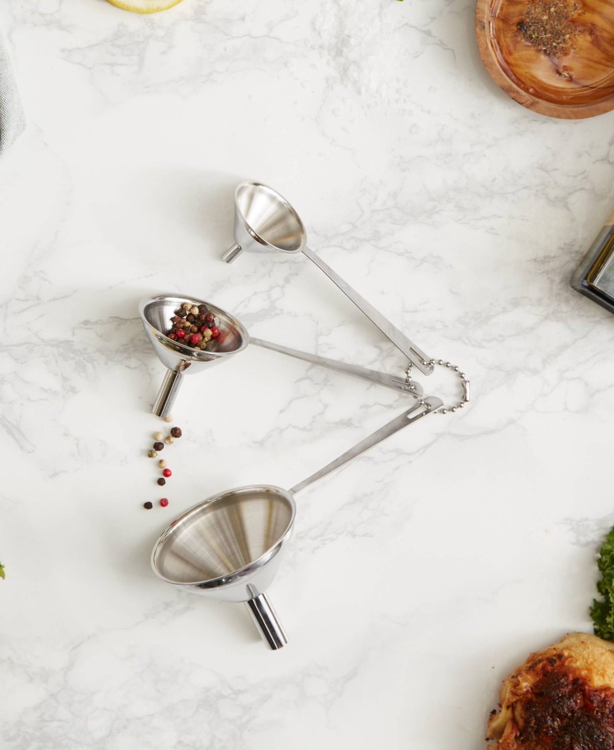 RSVP INTERNATIONAL ENDURANCE STAINLESS STEEL 3 PIECE 3" D MINI FUNNEL SET 