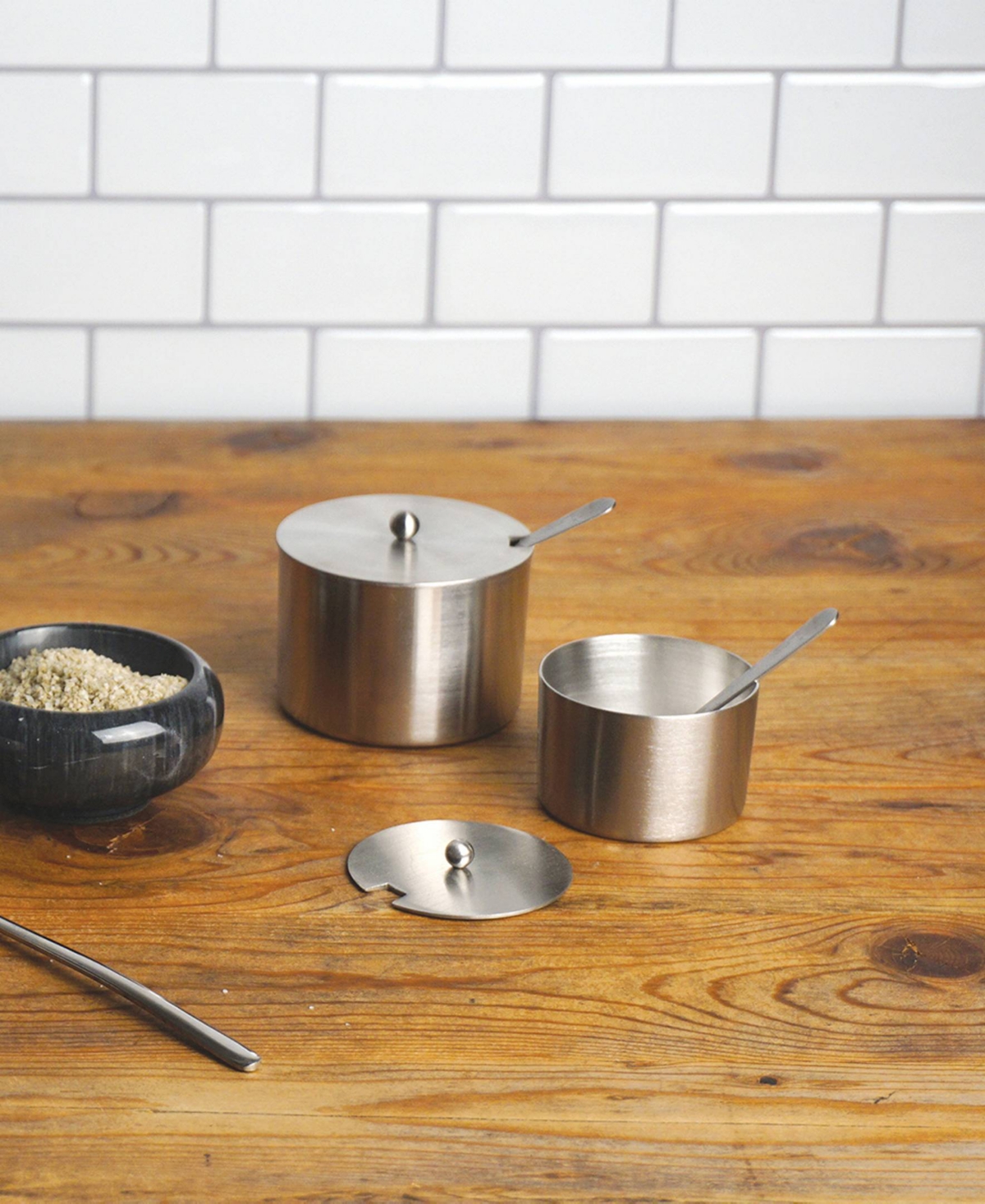 Rsvp International Endurance Stainless Steel 6x4x3" Salt Server And Spoon Set In Gray
