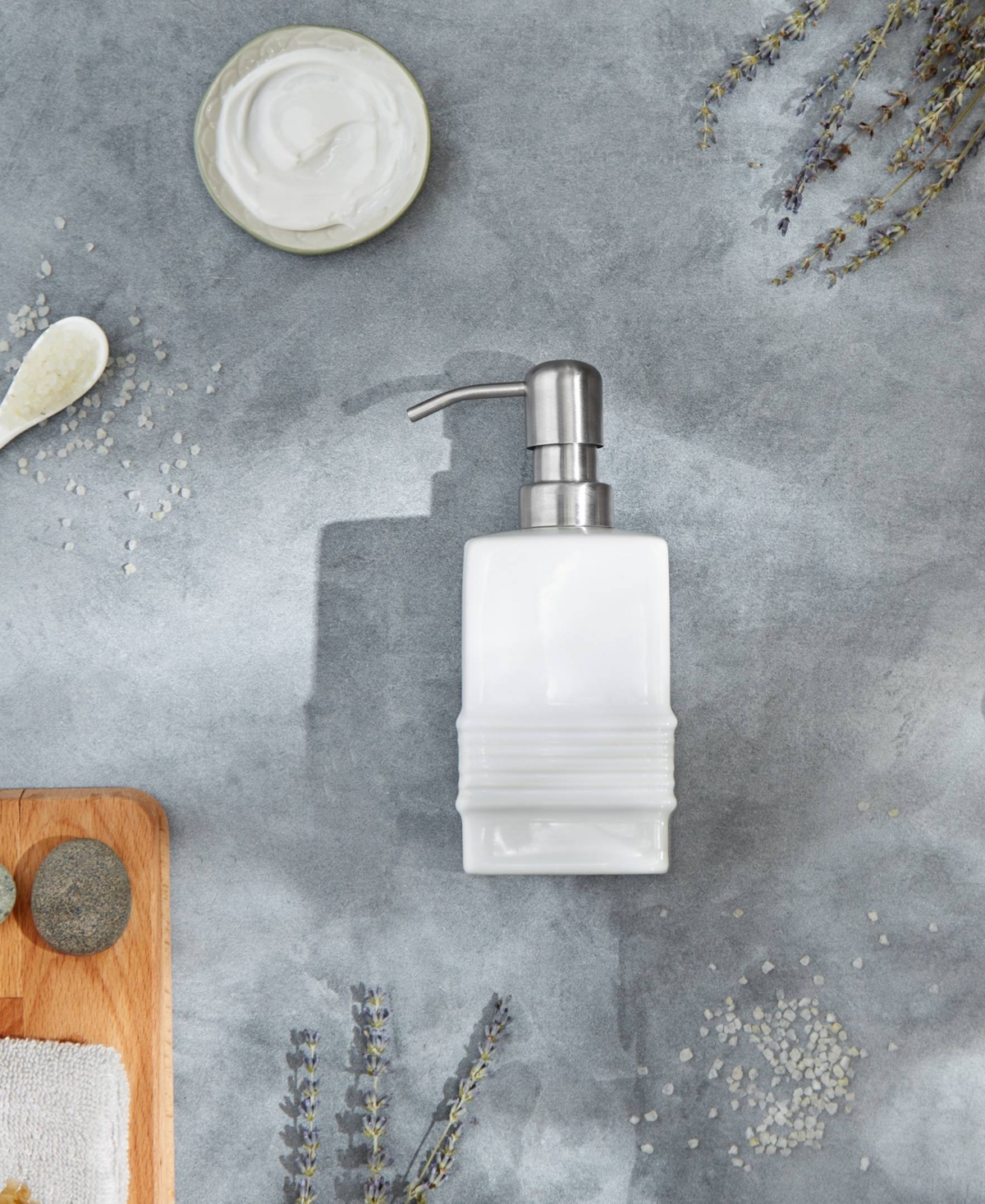Shop Rsvp International Ceramic Stoneware And Stainless Steel 2.5x6.5" Pump Soap Dispenser In White