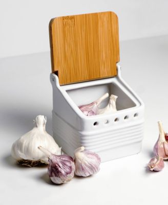 Stoneware 5x4x5" White Garlic Keeper - White 5x4x5"