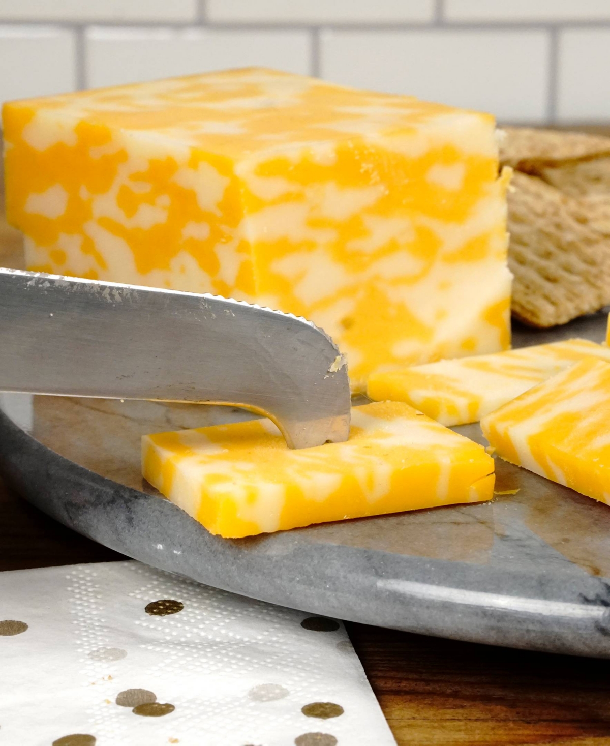 Rsvp International Grey Marble 10" Diameter Cheese Board Knife Set In Gray