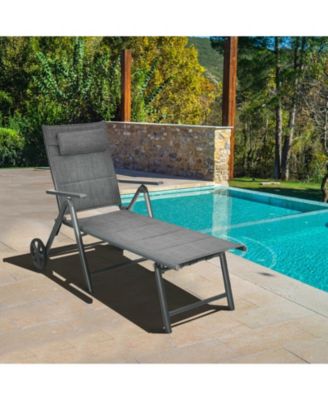 Patio Reclining Chaise Lounge with Adjust Neck Pillow