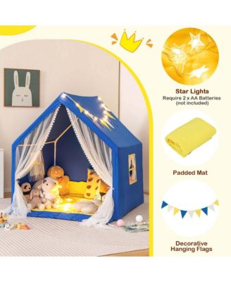 Large Play Tent Kids & Toddlers Playhouse with Washable Cotton Mat, Star Lights