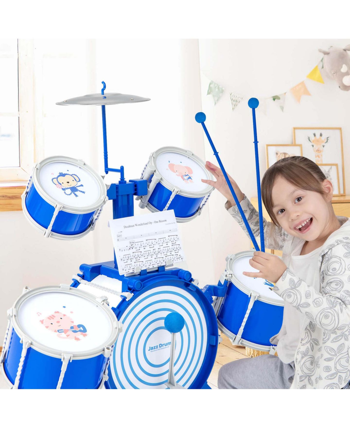 Детские игрушки Costway Kids Percussion 5-Piece Drum Set, Ages 3+, цвет: Синий — фото 6