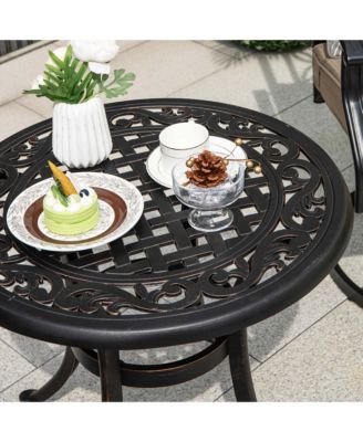 24" Patio Side Table with Adjustable Footpads Round Cast Aluminum End Table