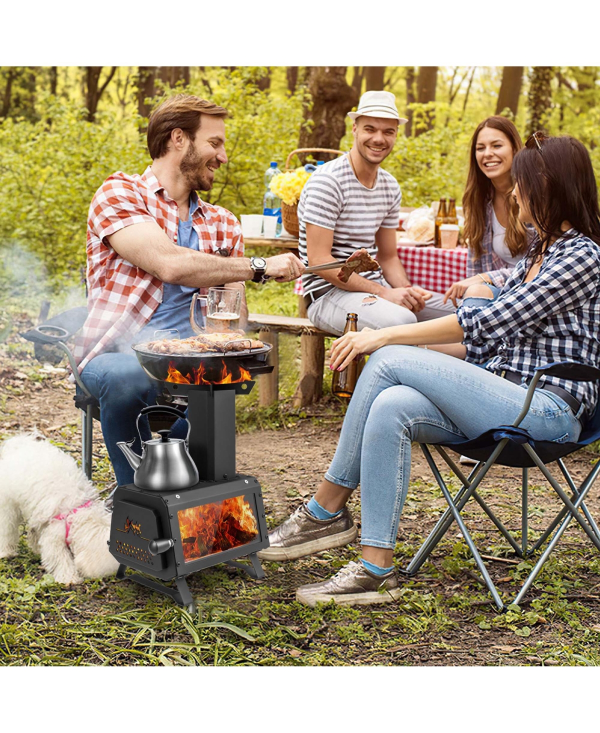 Costway Portable Wood Burning Stove Wood Camping Stove Heater with 2 Cooking Positions