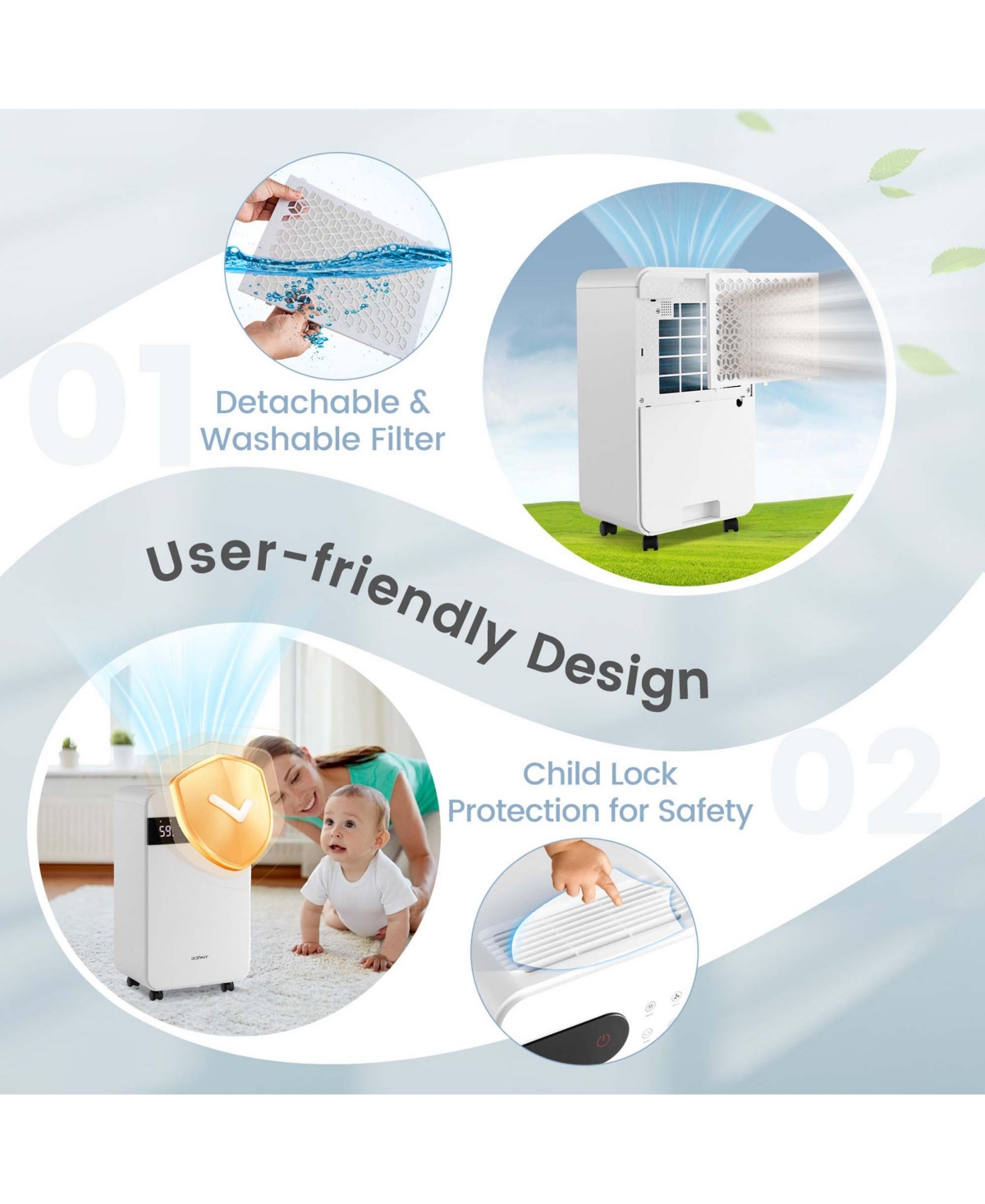 Costway Dehumidifier for Home Basement Portable 32 Pints with Sleep Mode up to 2500 Sq. Ft