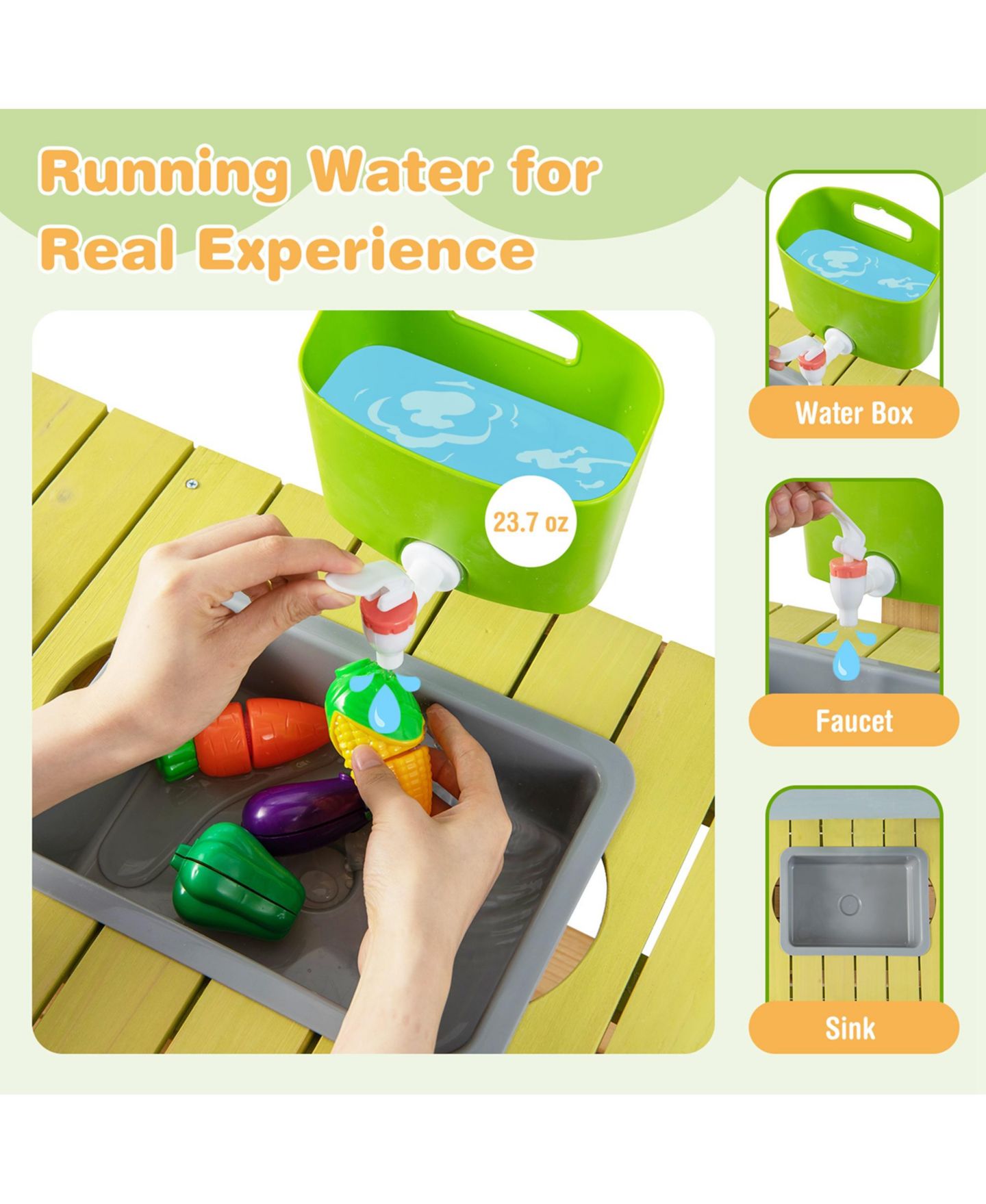 Детская игрушка Costway Removable Water Box Wooden Outdoor Mud Kitchen, 1-Piece, от 3 лет, цвет: Натуральный — фото 6