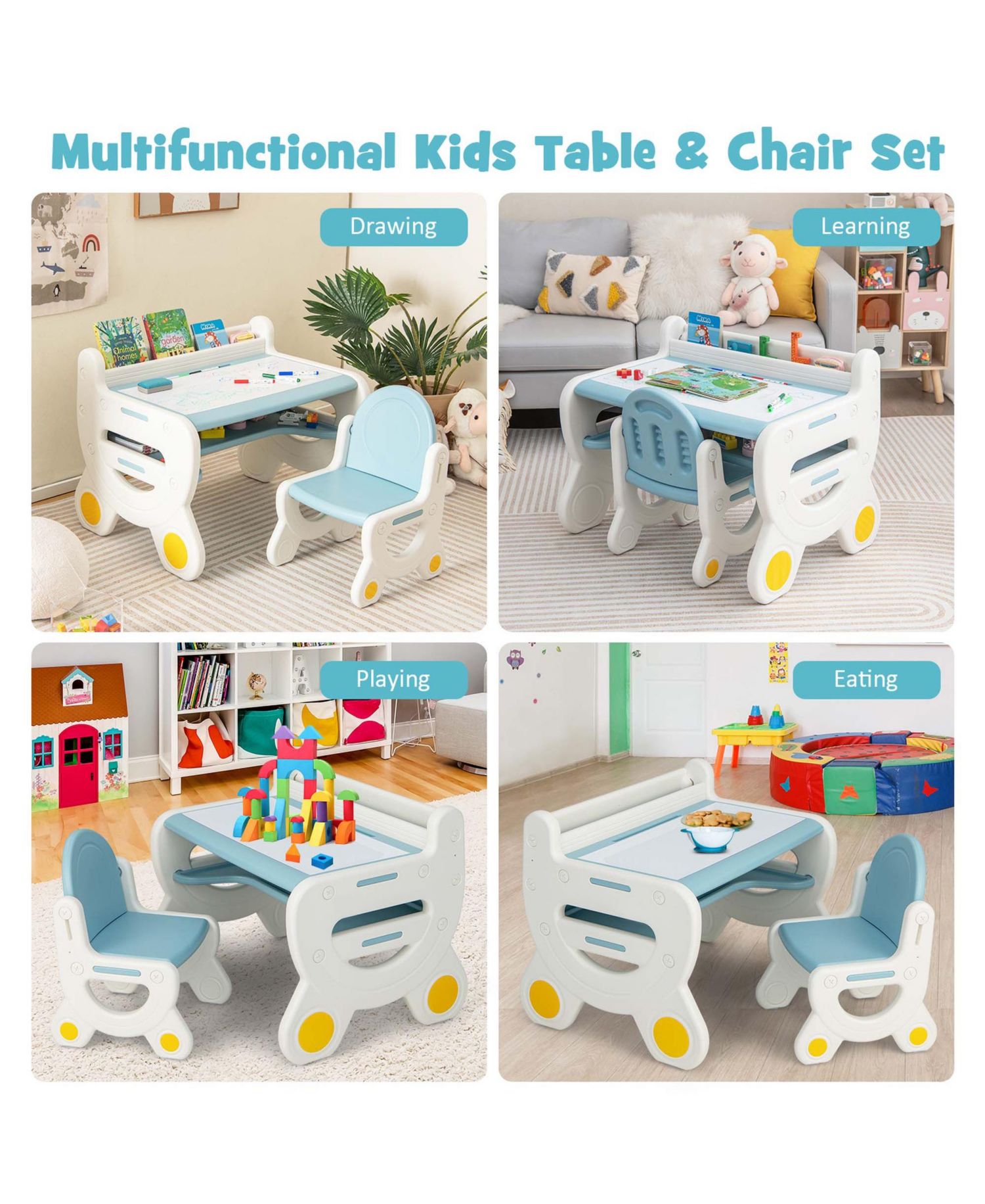 Kids' Erasable Drawing Table and Chair with Storage, 2-Piece Set