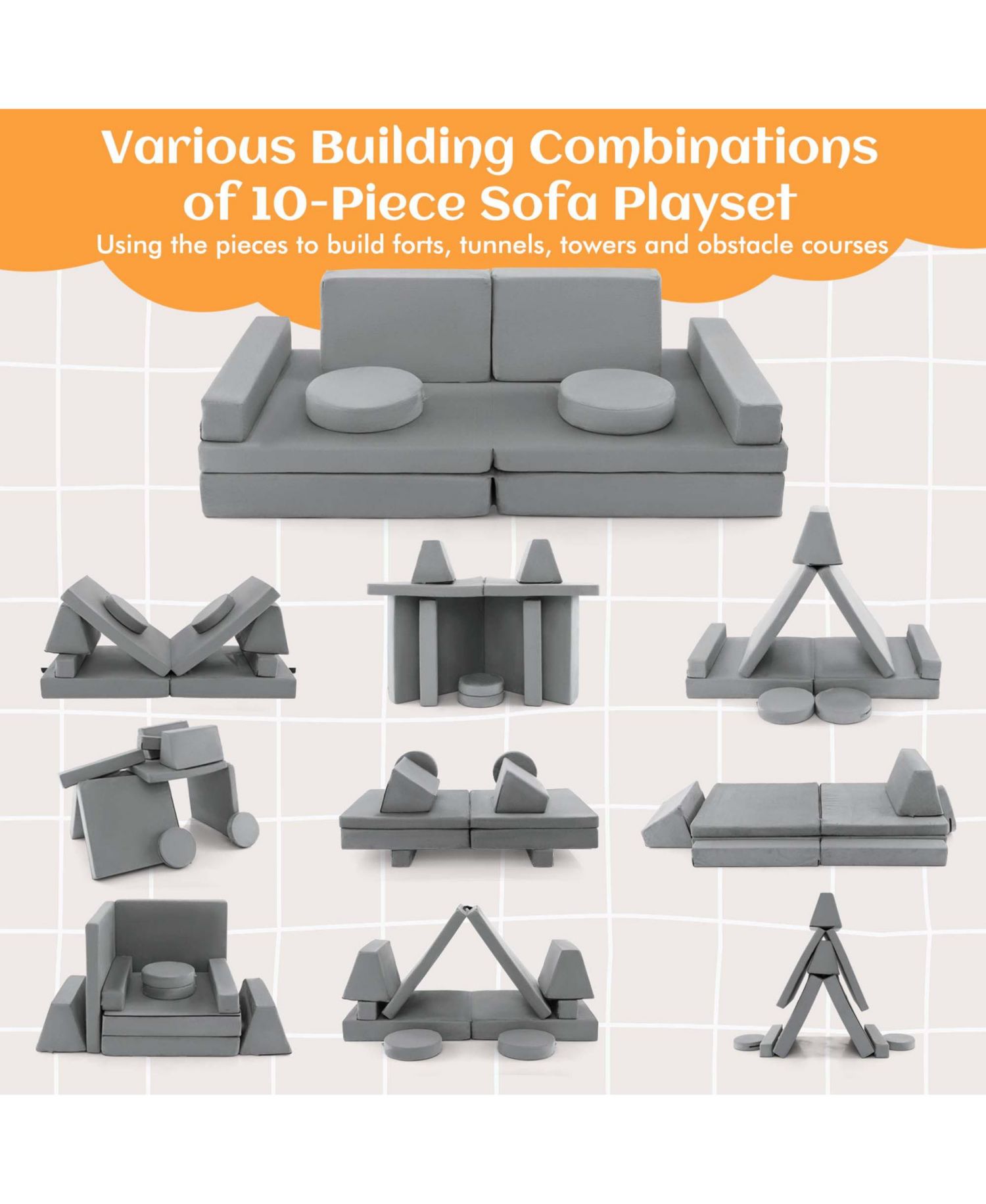 Kids Play Sofa Set Modular Convertible Foam Folding Couch Toddler