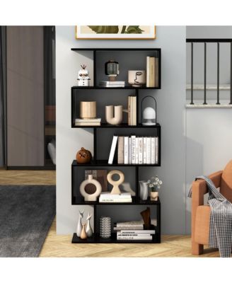 1 PC 5-Tier Bookshelf Geometric S-Shaped Bookcase Room Divider Storage Display Shelf