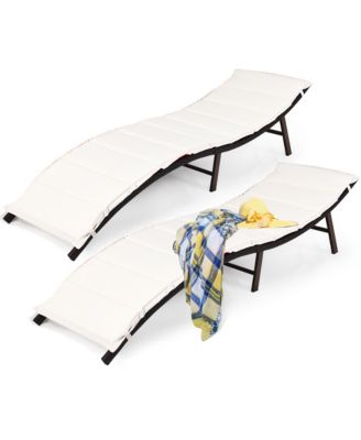 2PCS Patio Rattan Folding Lounge Chair Stackable Double Sided Cushion Outdoor