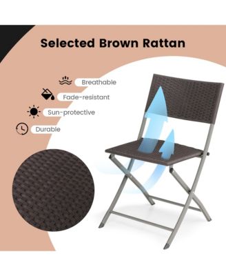 3PCS Patio Folding Rattan Bistro Set Chairs Backrest Table Garden Deck