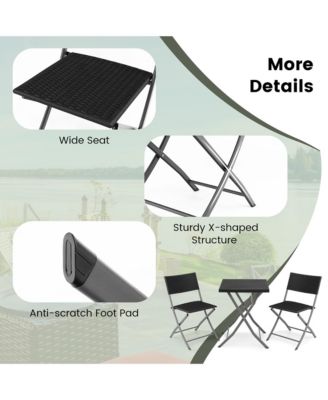 3PCS Patio Folding Rattan Bistro Set Chairs Backrest Table Garden Deck