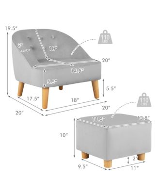 20''  Velvet Fabric  Kids Sofa Chair w/ Ottoman Toddler Single Sofa Velvet Upholstered