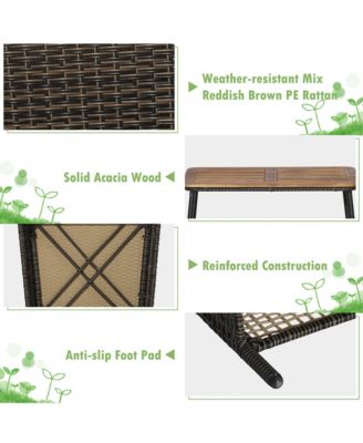 8PCS Cushioned Patio PE Wicker Conversation Furniture Set w/ Acacia Wood Tabletop