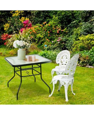 32'' Patio Square Table Tempered Glass Steel Frame Outdoor Pool Yard Garden