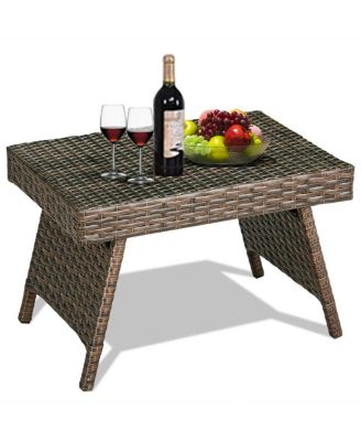 Patio Folding Wicker Side Coffee Table Poolside Garden Lawn Bistro Furniture