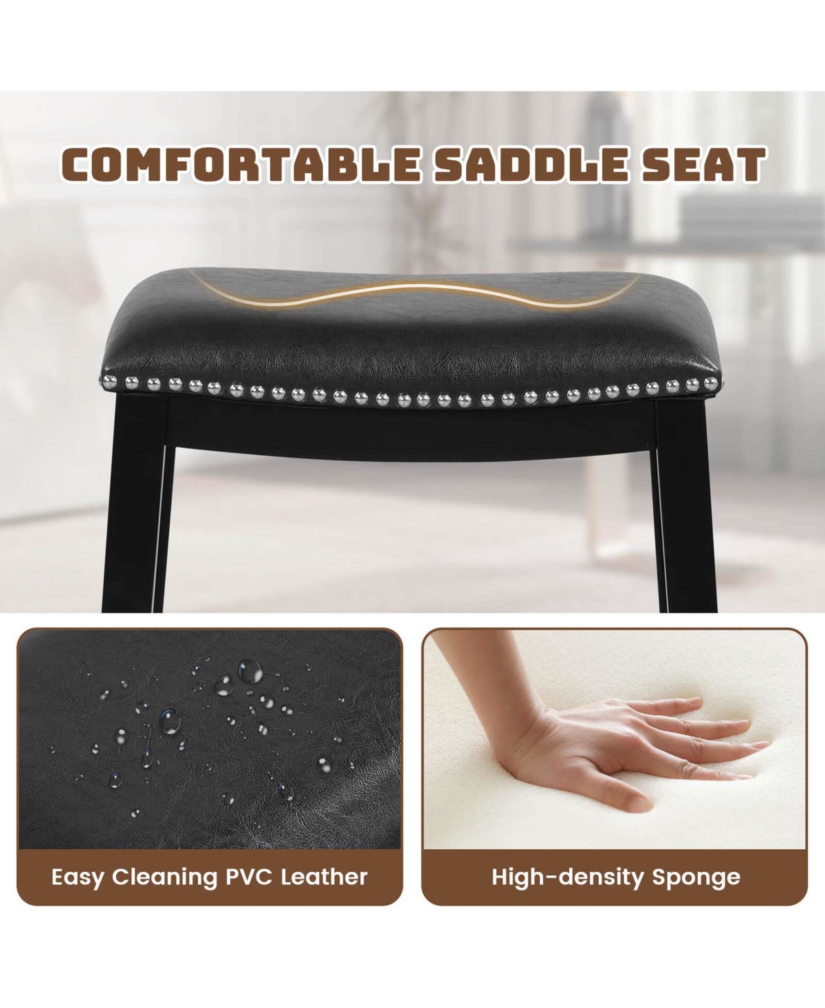 Costway 26-Inch Bar Stool Set of 2 Counter Height Saddle Stools with Upholstered Seat
