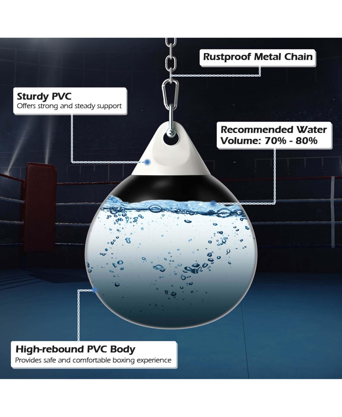 Costway Water Punching Bag 180 Pound Heavy Punching Bag with Adjustable Metal Chain