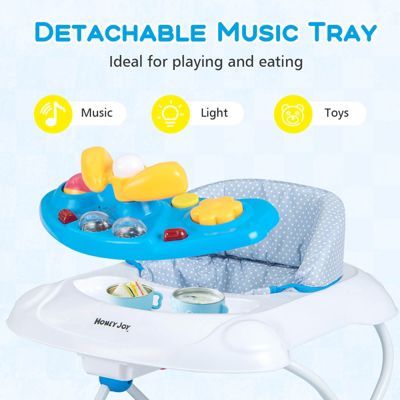 Foldable Baby Walker with 3 Adjustable Heights Comfy Padded Seat Music Tray