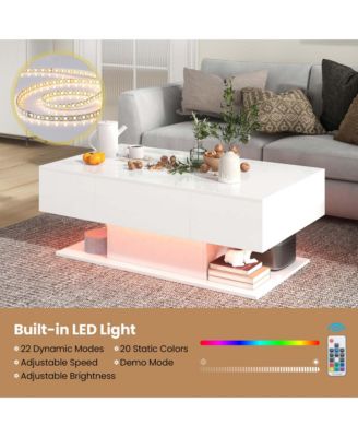 LED Coffee Table with 2 Drawers 20-Color Dimmable LED Lights & Remote Control