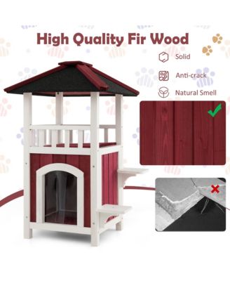 Outdoor Cat House 2-Story Wooden Cat Shelter with Asphalt Roof Removable Floor