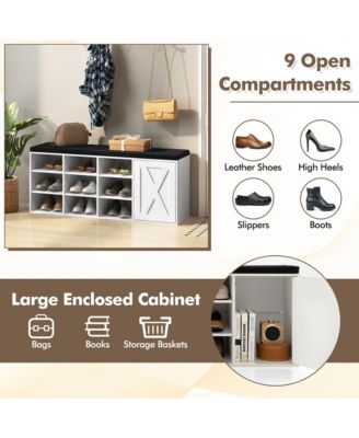 Shoe Bench w/Padded Cushion 9-cube Adjustable Storage Shoe Rack