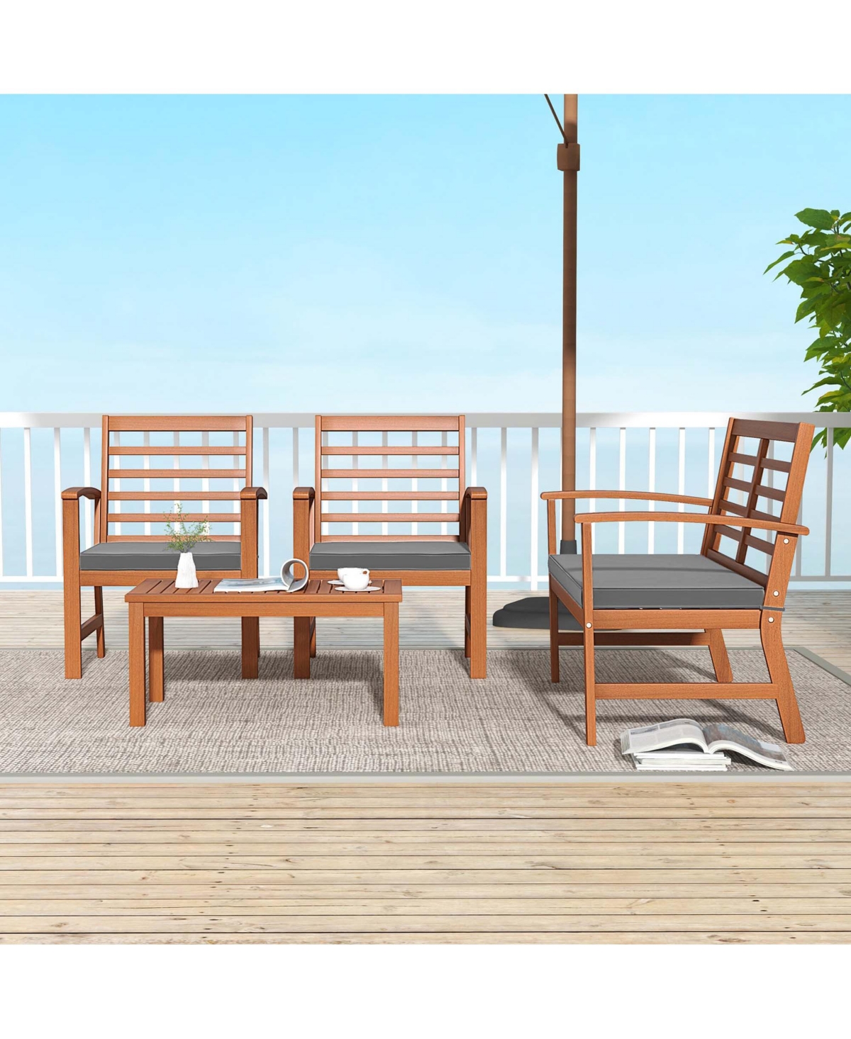 Costway 4 Pcs Outdoor Furniture Set with Soft Seat Cushions Stable Acacia Wood Frame