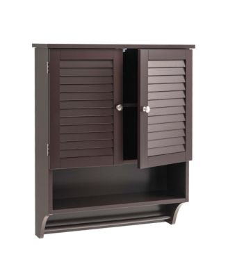 Bathroom Wall Mounted Medicine Cabinet with Louvered Doors and Towel Bar