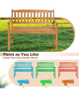 Patio Acacia Wood Bench 2-Person Slatted Seat Backrest