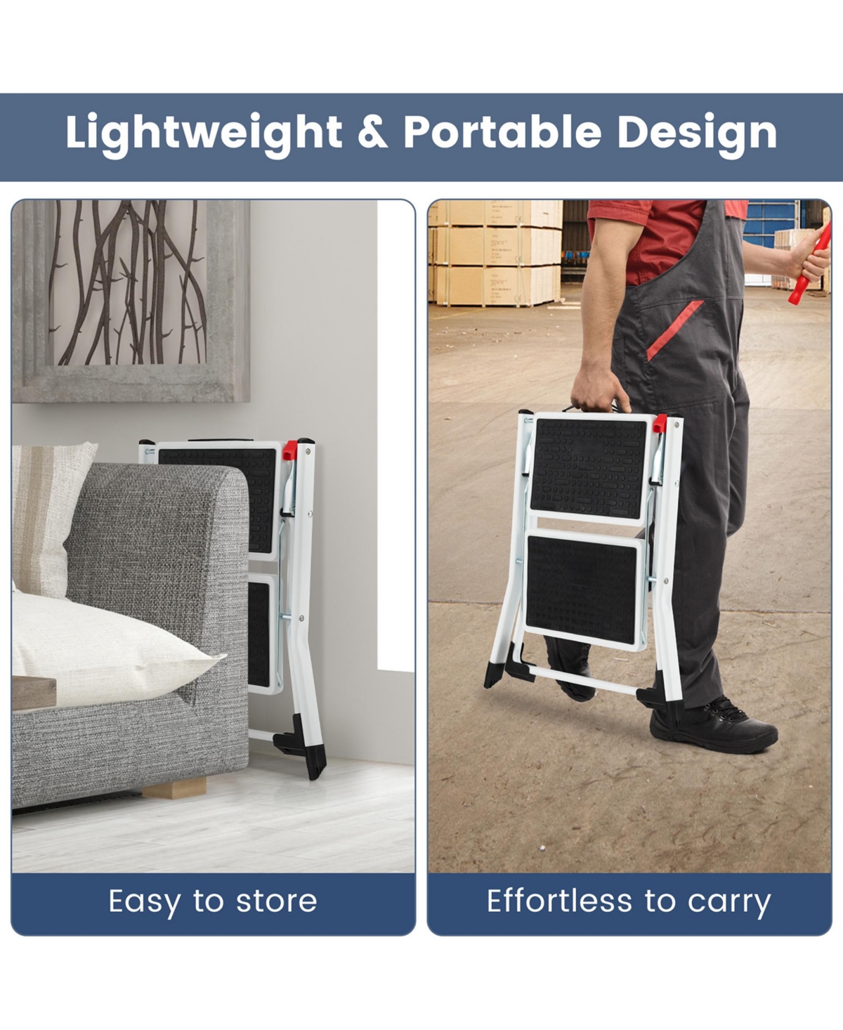 2 Step Ladder Folding Step Stool 330lbs Capacity with Anti-Slip Pedal & Handle