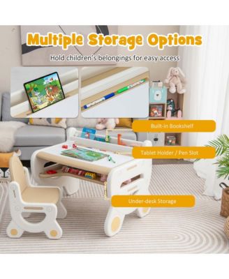 Kids Drawing Table & Chair Set for Reading Playing with Pens & Blackboard Eraser