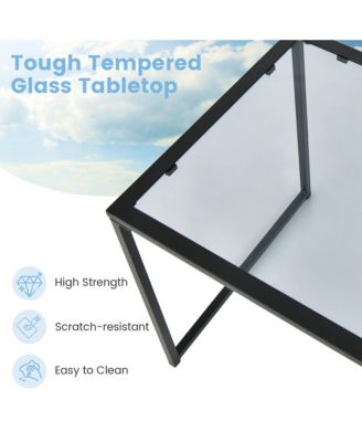 Patio Side Table Outdoor 17'' Tempered Glass End Coffee Table for Porch Garden