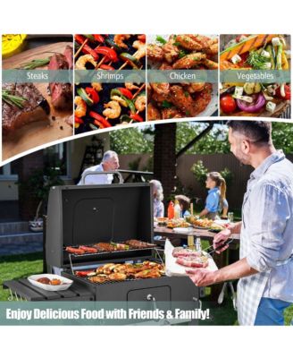 Outdoor Charcoal Grill 391 sq.in. Cooking Area 2 Foldable Side Table BBQ Camping