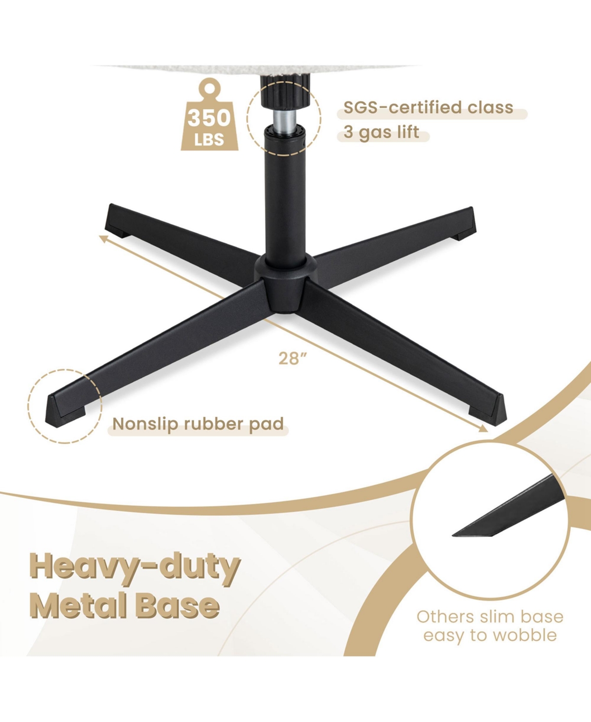 Costway Armless Office Desk Chair Modern Swivel Vanity Chair with Adjustable Height