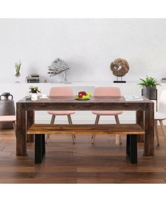 Solid Acacia Wood Patio Bench Dining Bench Outdoor W/Rustic Metal Legs