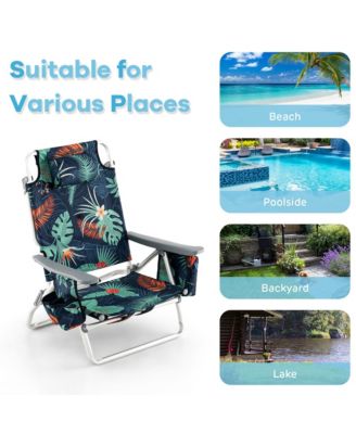 2-Pack Folding Backpack Beach Chair Table Set 5-Position Outdoor Reclining Chair