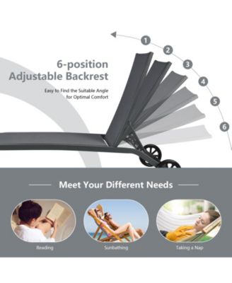 Patio Lounge Chair Chaise Adjustable Back Recliner Garden W/Wheel