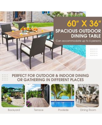 Patio Rectangular Acacia Wood Dining Table with 1.9''Umbrella Hole Indoor&Outdoor